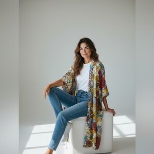 Mustard Yellow Velvet Floral Kimono - World Market